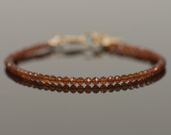 Delicate Garnet Hessonite Bracelet, Dainty Garnet Bracelet, OM Gold Filled Charm