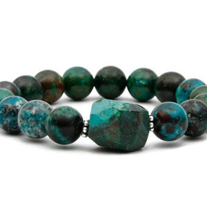 Chrysocolla Armband, Leo Birthstone Perlenarmband, handgemachte Edelstein Schmuck, echte Edelstein Armband