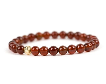 Pulsera de granate hessonita, pulsera de piedras preciosas naturales, piedra preciosa genuina granate rojo de 6 mm