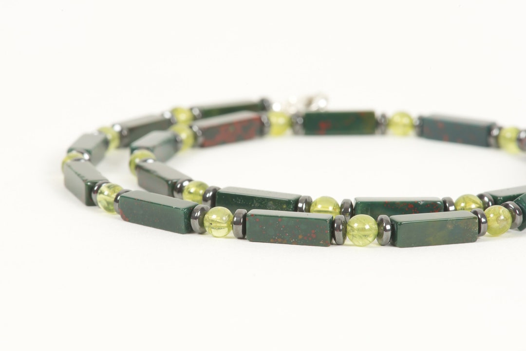 Bloodstone Necklace, Natural Peridot Gemstone Necklace for Men