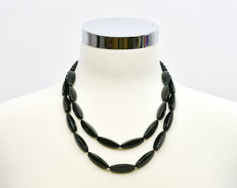 Black Onyx Necklace, Double Strand Gemstone Necklace, Black Statement Necklace, Gemstone necklace, Handmade Jewelry, Gemstone Jewelry