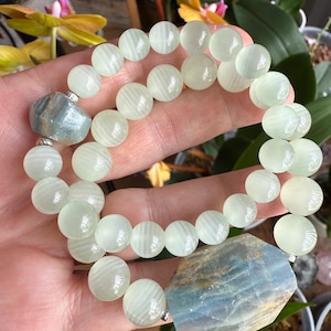 Green Calcite Bracelet, AAA Grade Light Green Calcite Natural Gemstone Bracelet, Stacking Bracelet Healing Gemstone Jewelry