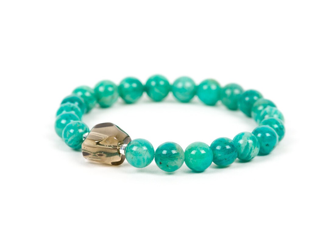 Genuine Amazonite Bracelet, Russian Amazonite and Smoky Quartz Bracelet