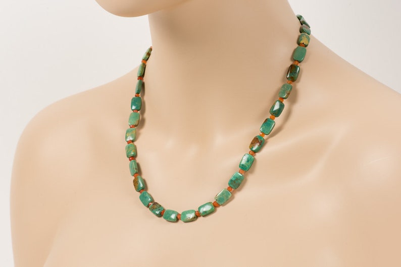 Green Turquoise and Orange Carnelian Unique Necklace Turquoise Necklace December Birthstone Handmade Gemstone Jewelry
