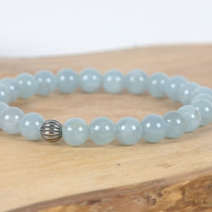 Genuine Aquamarine Bracelet, 8mm Blue Aquamarine Stretch Bracelet, Stacking Bracelet, Handmade Gemstone Jewelry