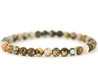 EvaDane Natural Ocean Jasper Gemstone Rope Bead Feather Charm Stretch Bracelet EvaDane Natural Ocean Jasper Gemstone Rope Bead Feather Charm Stretch Bracelet