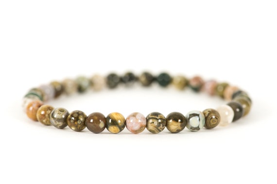 Bracelet élastique En Jaspe Océan - Perles Multicolores, Neuf Avec étiquettes