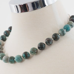 Azurite Malachite Necklace, Beadwork Single Strand 14mm Azurite Malachite, Women's Fashion, Handmade Gemstone Jewelry