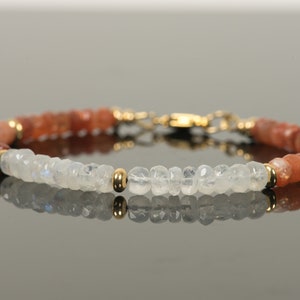Sunstone Moonstone Bracelet, Dainty Gemstone Bracelet, Handmade Gemstone Jewelry, Sunstone Gemstone