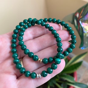 AAA Malachite Bracelet | Natural Malachite Bracelet with Accent Beads | 6mm Malachite Handmade Gemstone Jewelry