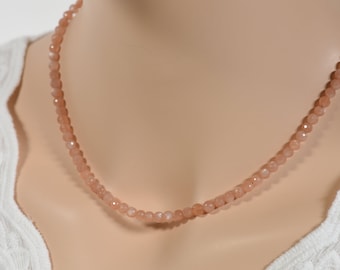 Peach Moonstone Necklace, Natural High Quality Faceted Beads Peach Moonstone Chocker