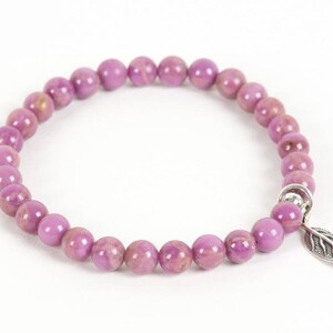 Phosphosiderite Bracelet, Lilac Gemstone Handmade Jewelry With Leaf or ...