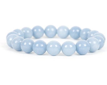 Angelit Armband, Blauer Edelstein Stretch Armband, 10 mm Angelit Armband, Statement Schmuck, handgemachter Edelstein Schmuck