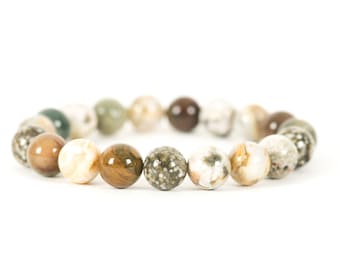 Oceaanjaspis armband, ronde jaspis armband, stapelbare stretcharmband gemaakt met 10 mm oceaanjaspis edelstenen