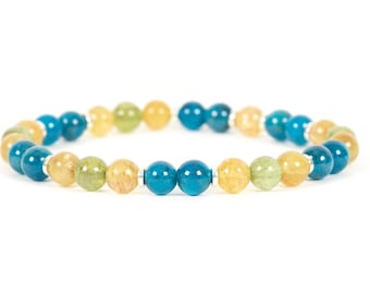 Apatite Bracelet, Blue Green and Yellow High Quality Apatite Bracelet, Stacking Bracelet Made with 6mm Apatite Beads - Handmade Jewelry