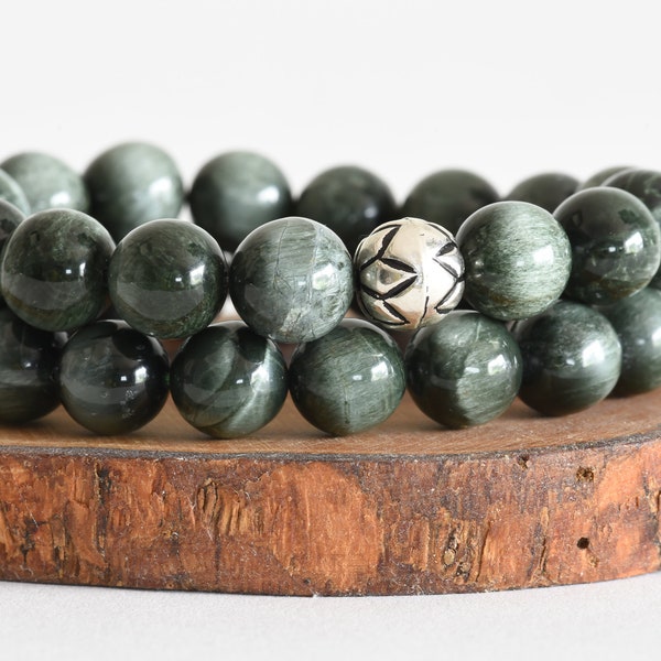 AAA Green Chrysoberyl Cat Eye Beads Bracelet, Natural Chrysoberyl Gemstone, Statement Bracelet