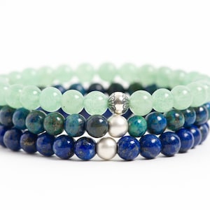 Lapis lazuli, chrysocolle, bracelet aventurine, bracelet en argent sterling, bracelet de pierres précieuses, bijoux faits main, bijoux en pierres précieuses, fête des mères