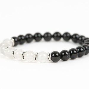 Black Tourmaline and Milky Quartz Bracelet, Natural Gemstone Bracelet, Womens Fashion, Handmade Gemstone Jewelry