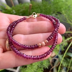 Garnet Bracelet, Rhodolite Bracelet, Genuine Garnet Delicate Bracelet, January Birthstone