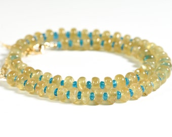 AAA Neon Apatite with Yellow Apatite Necklace, Blue Yellow gemstone Jewelry, Smooth Rondells Apatite