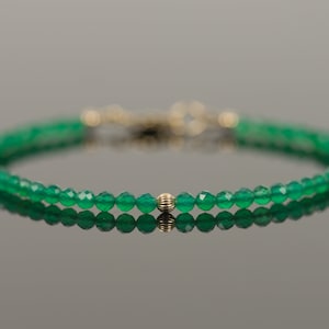 Delicate Green Onyx Bracelet, Dainty Green Onyx 3mm Gemstones Bracelet