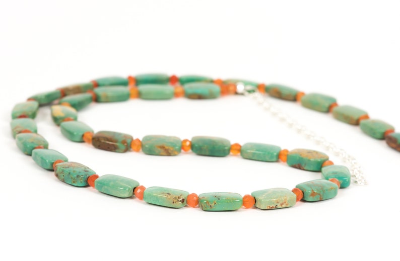 Green Turquoise and Orange Carnelian Unique Necklace Turquoise Necklace December Birthstone Handmade Gemstone Jewelry