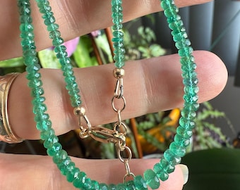 AAA Zambian Emerald Necklace, 14k Solid Gold Emerald Necklace, Delicate Emerald Choker, Genuine Emerald