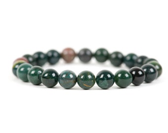 Bloodstone Gemstone Bracelet, Heliotrope Healing Gemstone Bracelet, 8mm Natural Green Gemstones Stacking Bracelet - Handmade Jewelry