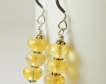 Citrien drop oorbellen, Citrien Dangle Earrings, handgemaakte edelsteen sieraden