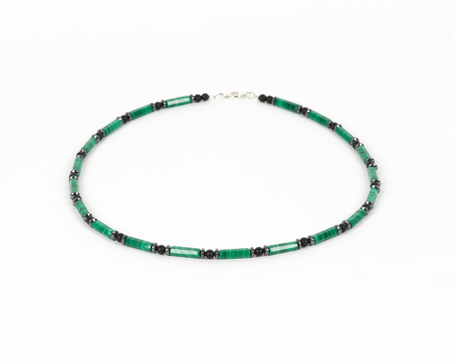 Malachite Necklace for Men Black Onyx and Hematite Gemstone Etsy