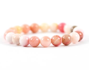 Pink Opal Bracelet | Gemstone Healing Bracelet Soft Pink Beads | Handmade Gemstone Jewelry, unique-gift-for-wife