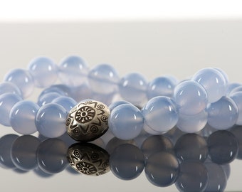 AAA Blue Chalcedony Bracelet, 10mm Genuine Chalcedony Gemstones, Stretch Statement Beaded Bracelet - Handmade Jewelry