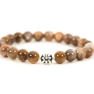 Genuine Sunstone Bracelet , Brown Grey 8mm High Grade Sunstone Stacking Bracelet, Healing Gemstone Jewelry