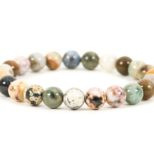 Pulsera Ocean Jasper, pulsera elástica apilable hecha con piedras preciosas Ocean Jasper naturales de alta calidad de 8 mm