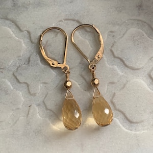 Citrine Earrings, Gold Filled Citrine Drop Earrings, Lever back Earrings