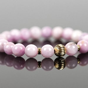 Genuine Kunzite Gemstone Bracelet, Pink Gemstone Stretch Bracelet, Handmade Gemstone Jewelry, unique-gift-for-wife