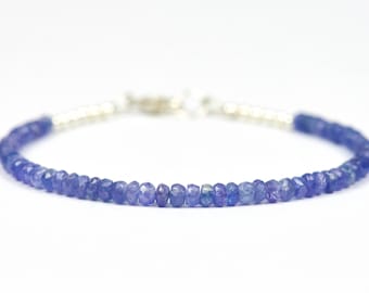 Tanzanite Bracelet, Purple Gemstone Delicate Bracelet, Lavender Beads