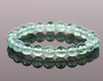Green Fluorite Bracelet, Natural Fluorite Stretch Bracelet, 8mm Green Fluorite Gemstone Handmade Jewelry