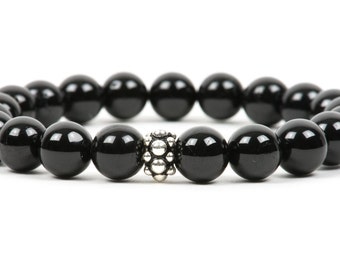 Black Tourmaline Bracelet, Root Chakra Unisex Bracelet, Handmade Gemstone Jewelry, Grounding Bracelet