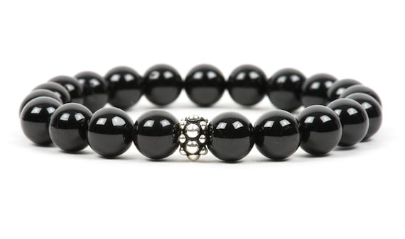 Black Tourmaline Bracelet, Root Chakra Unisex Bracelet, Handmade Gemstone Jewelry, Grounding Bracelet