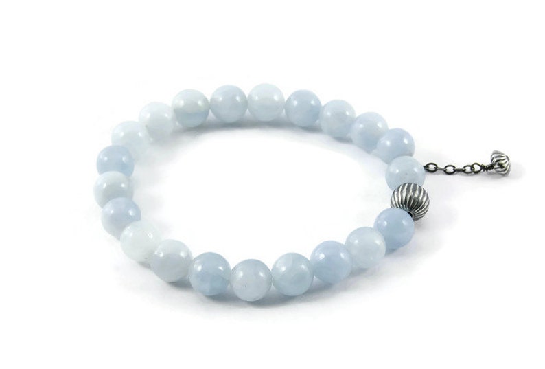 Blue Calcite Bracelet Beaded Gemstone Handmade Jewelry Etsy