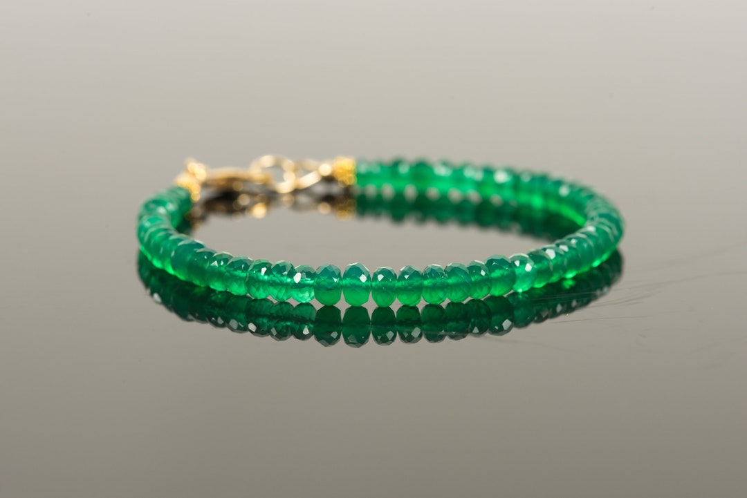 Green Onyx Bracelet, Natural Gemstone Delicate Bracelet, 5mm Green Onyx