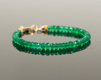 Bracelet en onyx vert, Bracelet délicat en pierres précieuses naturelles, 5 mm Onyx vert