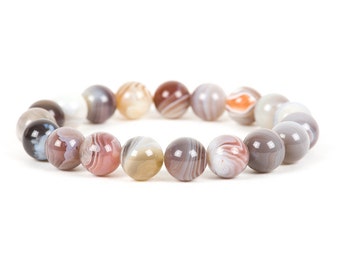 Botswana Agate Bracelet, 10mm Botswana Agate Gemstone Bracelet, Statement Gemstone Handmade Jewelry