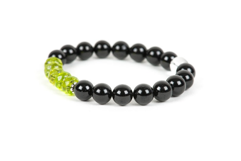 Peridot Black Tourmaline Gemstone Bracelet Stretch Bracelet Etsy