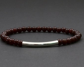 Pulsera de granate, pulsera de barra de piedras preciosas naturales, joyería hecha a mano con piedras preciosas, piedra natal de enero
