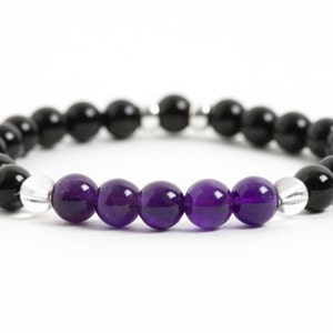 Bracelet for Men, Black Tourmaline Grounding Protection Bracelet, Amethyst Gemstone, Handmade Gemstone Jewelry