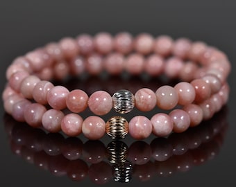 AAA Peruvian Pink Opal Bracelet, 6mm Opal Stretch Bracelet, Pink Gemstone