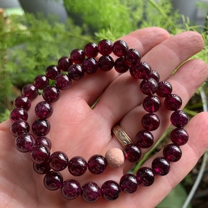 Genuine Garnet 7mm Beads Bracelet, AAA Garnet Bracelet, Stretch Stacking Energy Bracelet,