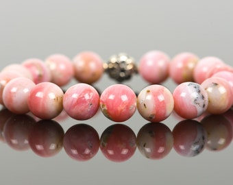 AAA Pink Opal Bracelet, Peruvian Opal Genuine Gemstone Stretch Handmade Jewelry, Handmade Gemstone Jewelry